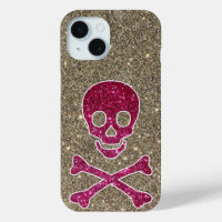 Pink and Gold Glitter Skull Cute Rebel