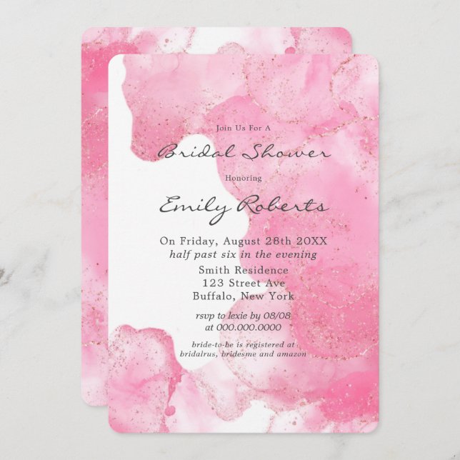 Pink and Gold Glitter Smoke Bridal Shower  Invitation (Front/Back)