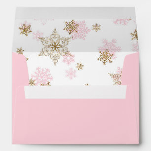 Pink and Gold Glitter Snowflakes, Winter Sparkle Envelope
