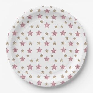 Pink and Gold Glitter Star 9" Paper Plate