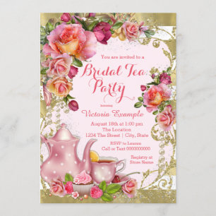Pink and Gold Glitter Tea Party Invitation