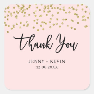 Pink and Gold Glitter Thank you Classic Sticker