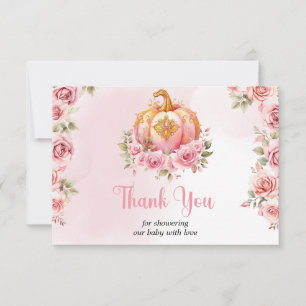 Pink and Gold Halloween Little Pumpkin Baby Shower Thank You Card