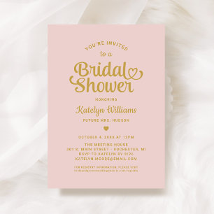 Pink and Gold Heart Script Wedding Bridal Shower Invitation