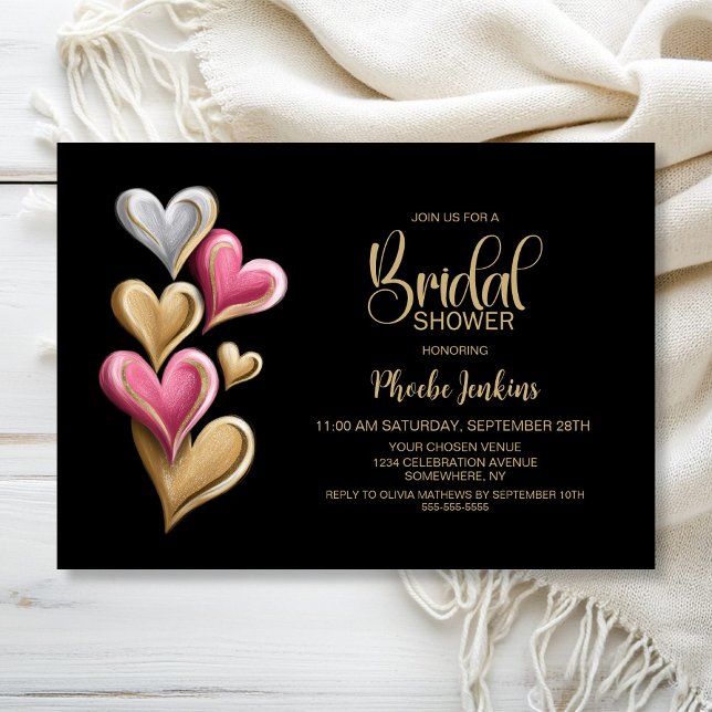 Pink and Gold Hearts Bridal Shower Invitation (Creator Uploaded)