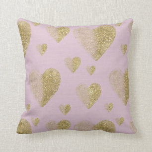 Pink and Gold Hearts Cushion