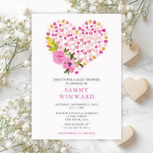 Pink and Gold Hearts Valentine Baby Shower Invitation