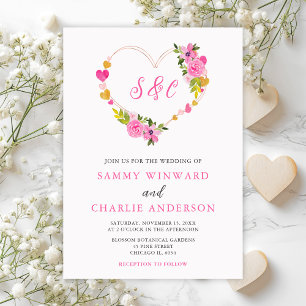 Pink and Gold Hearts Valentine Wedding Invitation