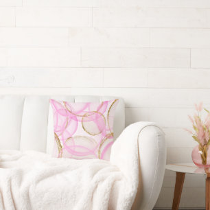 Pink and Gold Ink Circle Pattern Cushion