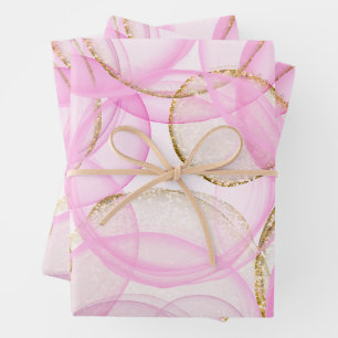 Pink and Gold Ink Circle Pattern Wrapping Paper Sheet