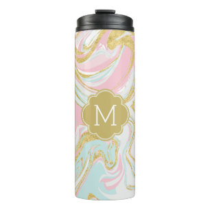 Pink and Gold Ink Marble Monogram Thermal Tumbler