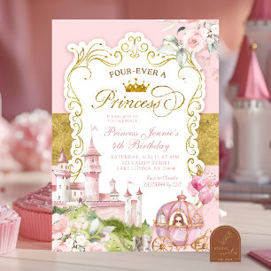 Pink and Gold Kingdom Four-ever a Princess  Invitation