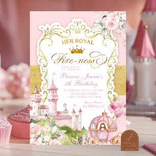 Pink and Gold Kingdom Royal Fiveness 5th Birthday Invitation