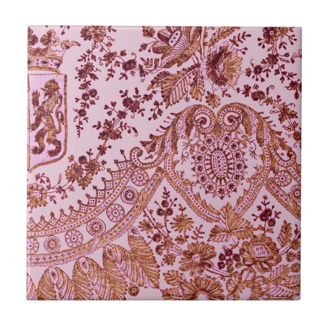 Pink And Gold Lace Ceramic Tile (Front)
