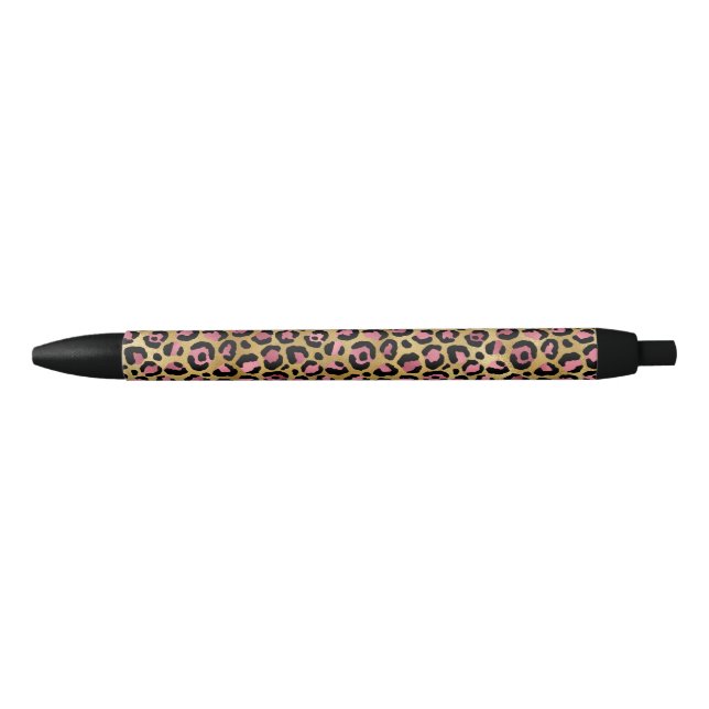 Pink and Gold Leopard  Black Ink Pen (Front)