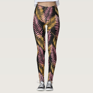 Pink and Gold Leopard Leafs Leggings
