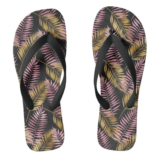 Pink and Gold Leopard Leafs Thongs (Footbed)
