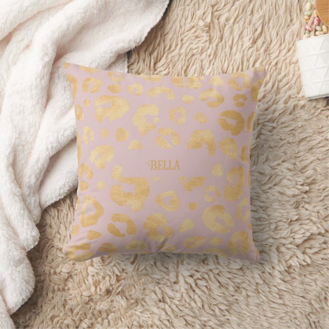 Pink and Gold Leopard Pattern Cushion (Blanket)