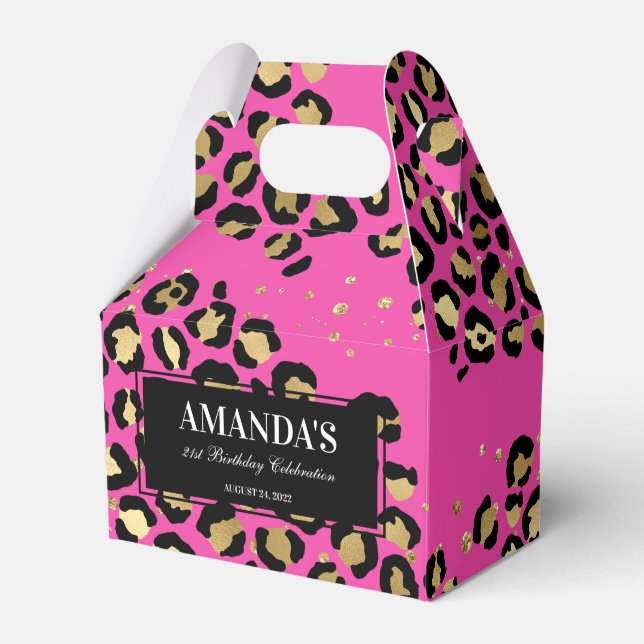 Pink and Gold Leopard Print Favour Box (Front Side)
