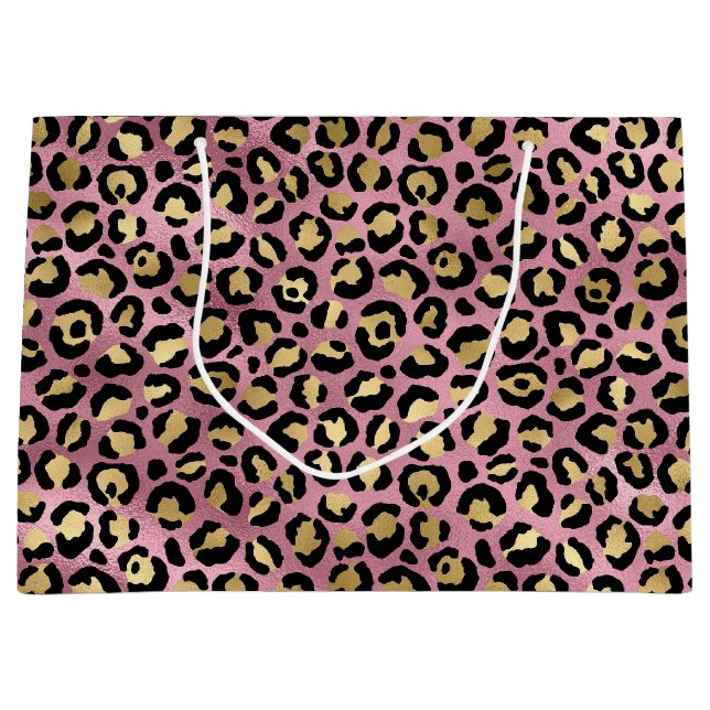 Pink and Gold Leopard Print Large Gift Bag (Front)