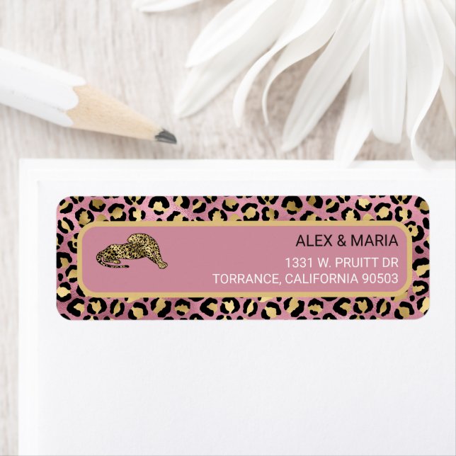 Pink and Gold Leopard Print Return Address Label (Insitu)