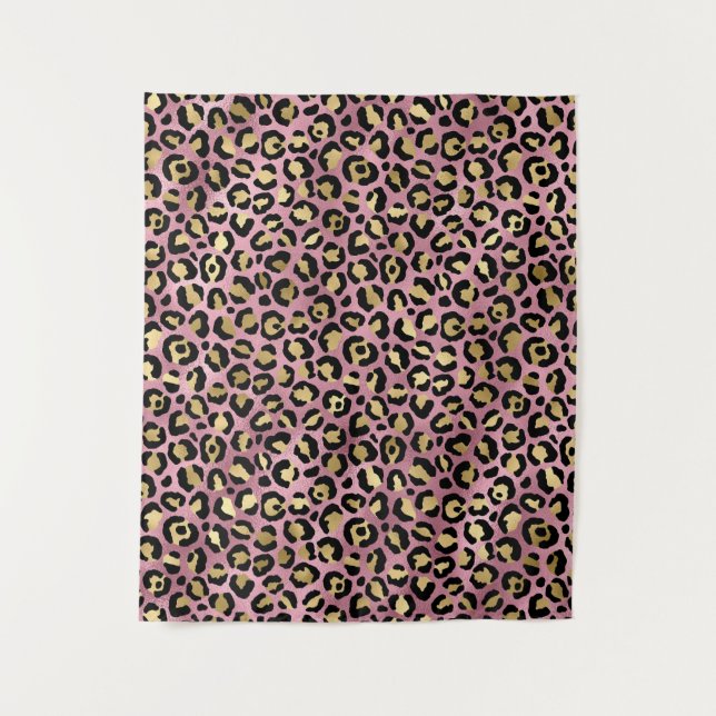 Pink and Gold Leopard Print Tapestry (Front)