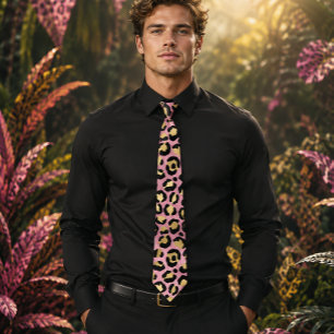 Pink and Gold Leopard Print Tie
