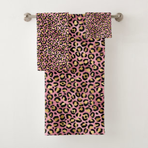 Pink and Gold Leopard Series Design 15 Bath Towel Set