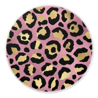 Pink and Gold Leopard Series Design 15 Ceramic Knob