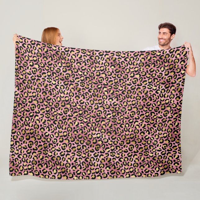 Pink and Gold Leopard Series Design 15 Fleece Blanket (In Situ)