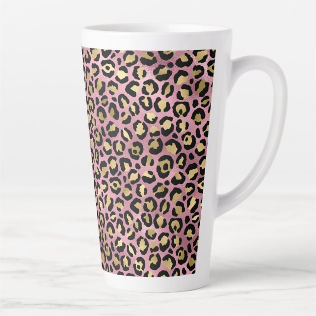 Pink and Gold Leopard Series Design 15 Latte Mug (Right)