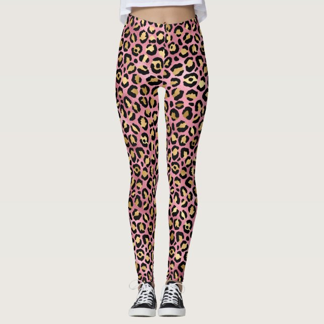 Pink and Gold Leopard Series Design 15 Leggings (Front)