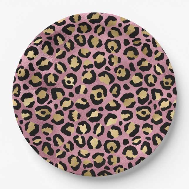 Pink and Gold Leopard Series Design 15 Paper Plate (Front)