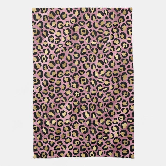 Pink and Gold Leopard Series Design 15 Tea Towel (Vertical)