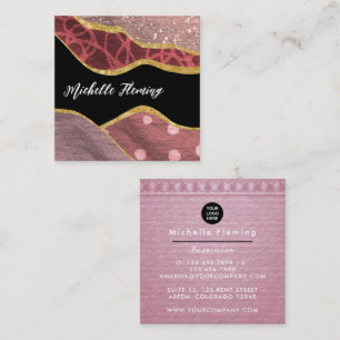 Pink and Gold Linen Fabric Denim Square Business Card