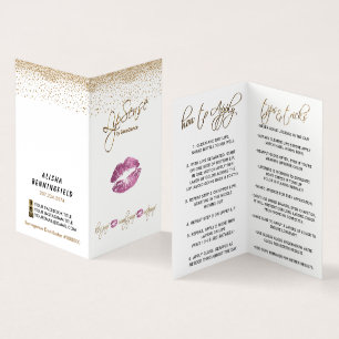 Pink and Gold Lip Instructions Business Card