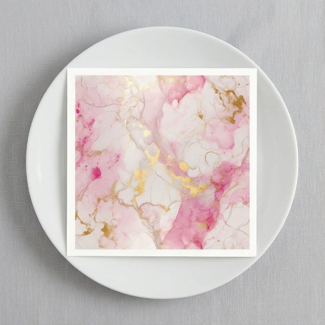 Pink and gold luxury marble effect Napkins (Pink and gold luxury marble effect Napkins.)