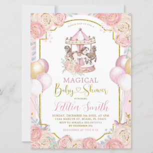 Pink and Gold Magical Carousel Baby Shower Invite
