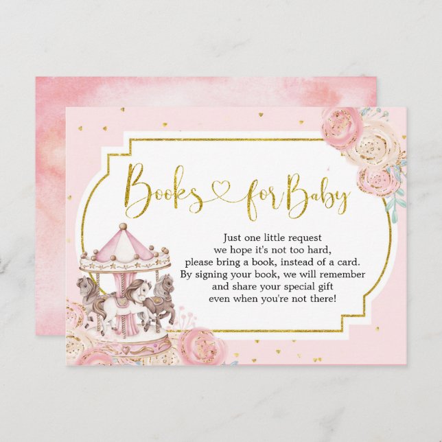 Pink and Gold Magical Carousel Books For Baby Invitation Postcard (Front/Back)