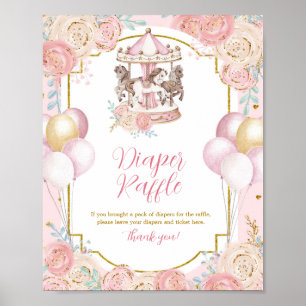 Pink and Gold Magical Carousel Diaper Raffle Sign