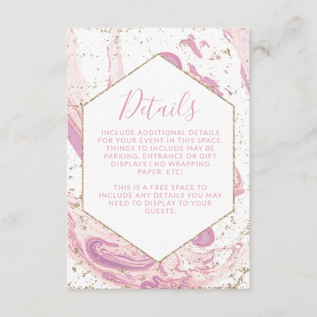 Pink and Gold Marble Details Enclosure Card (Front)