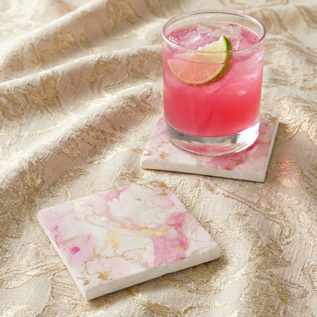 Pink and gold Marble effect Stone Coaster (Pink and gold Marble effect Stone Coaster.)