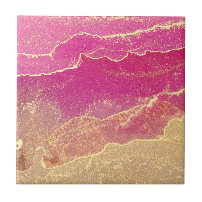 Pink and Gold Marble Elegant Ceramic Tile (Front)