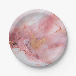 Pink and Gold Marble Elegant Paper Plate