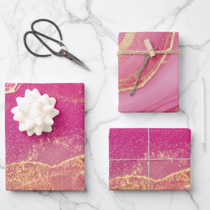 Pink and Gold Marble Elegant Wrapping Paper Sheet