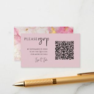 Pink and gold marble QR code for weddings RSVP Enclosure Card