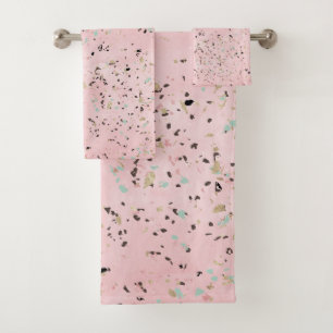 Pink and Gold Marble Terrazzo Bath Towel Set