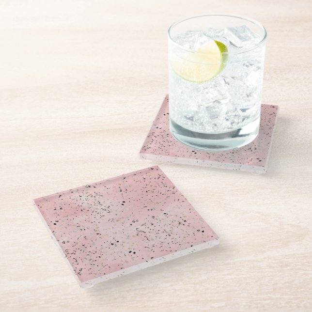 Pink and Gold Marble Terrazzo Glass Coaster (Angled)