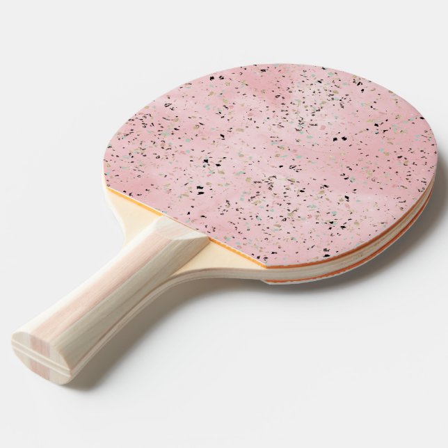 Pink and Gold Marble Terrazzo Ping Pong Paddle (Front Angle)