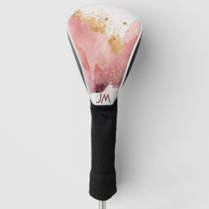 Pink and gold marble watercolor decoration golf head cover